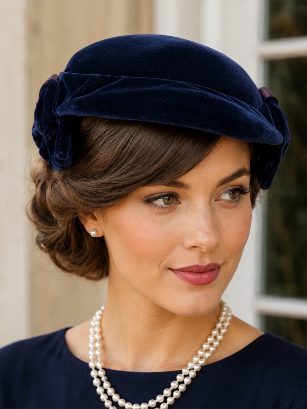 Vintage Beresford BlueVelvet Cocktail Hat Pillbox Tilt Hat Double Bow 1960s